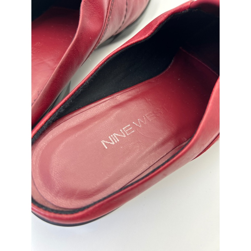 Nine West Renny Red Leather Slide Mules Womens 7.5 Square Low Wedge 90's Heels - Picture 6 of 13
